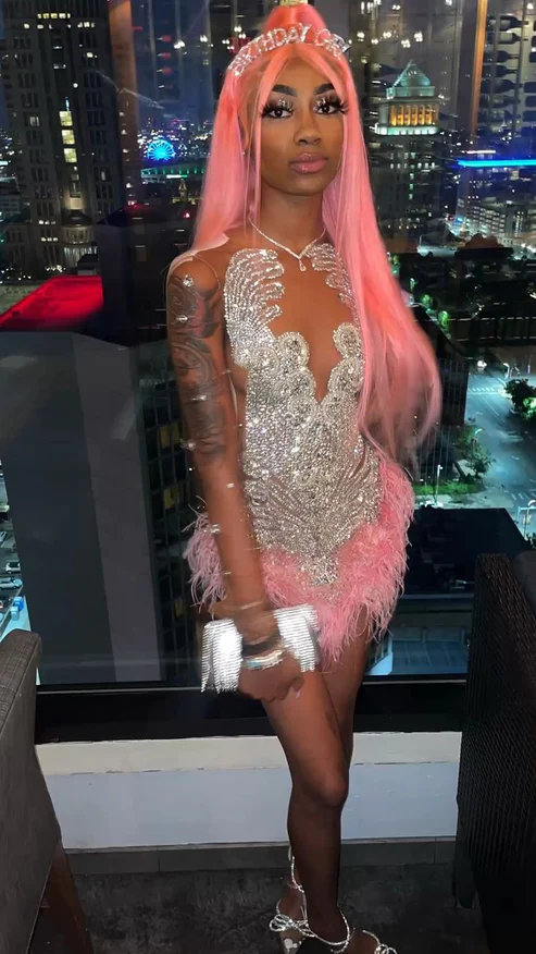 18th Birthday Party Dress Sexy Tight Beaded Pink Prom Dresses