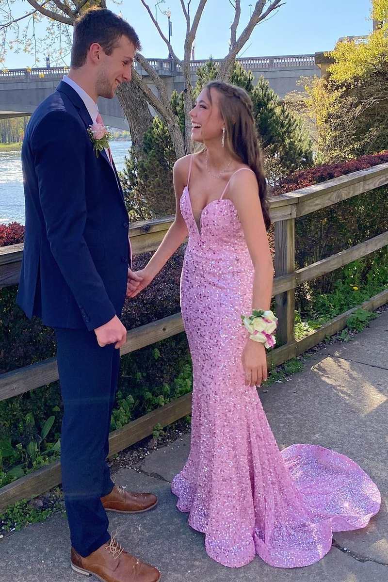 Pink Sequin Plunge V Mermaid Long Prom Dress, Dresses for Party Events jkprom Pink Sequin Plunge V Mermaid Long Prom Dress, Dresses for Party Events jkprom