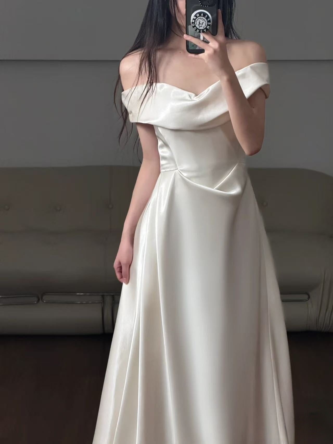 A Line Off Shoulder Formal Dress Princess Wedding Dresses Long