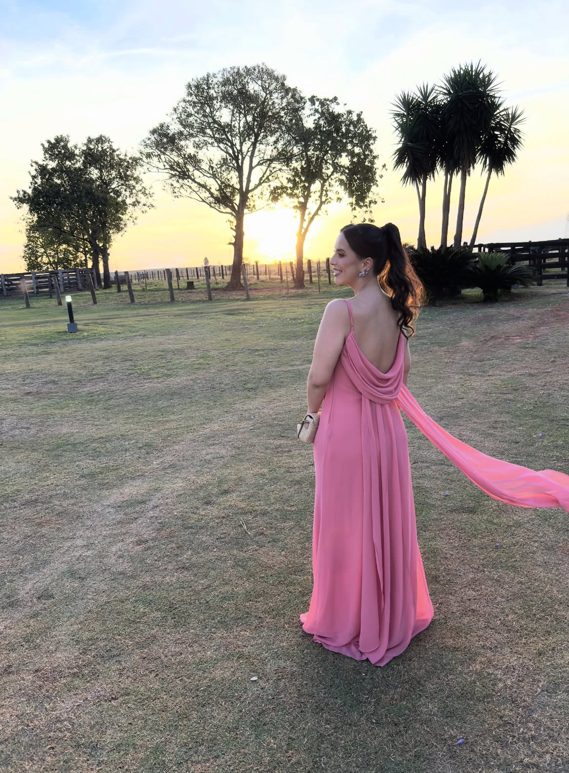 Pink Chiffon Wedding Guest Dress Spaghetti Straps Draped Neckline Maxi Dresses