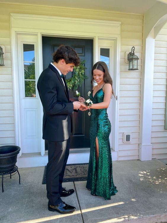 Sparkly Green Long Prom Dresses Sequin Gala Dress with Slit jkprom Sparkly Green Long Prom Dresses Sequin Gala Dress with Slit jkprom