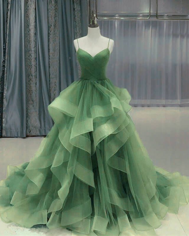 Sage Green Quinceanera Dresses Layered Tulle Ruffles Prom Dress jkprom Sage Green Quinceanera Dresses Layered Tulle Ruffles Prom Dress jkprom