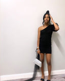 Black Homecoming Dress One Shoulder Short Prom Dresses