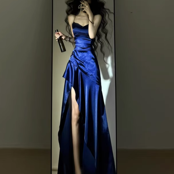 Royal Blue Long Prom Dress Outfit Wedding Guest with Slit