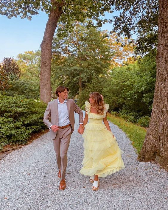 Retro Style Yellow A-line Tiered Tulle Prom Dress Long – jkprom Retro Style Yellow A-line Tiered Tulle Prom Dress Long – jkprom