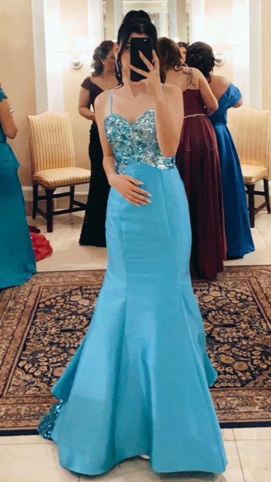 Unique Mermaid Peacock Blue Satin Party Dress Long Wedding Guest Outfit