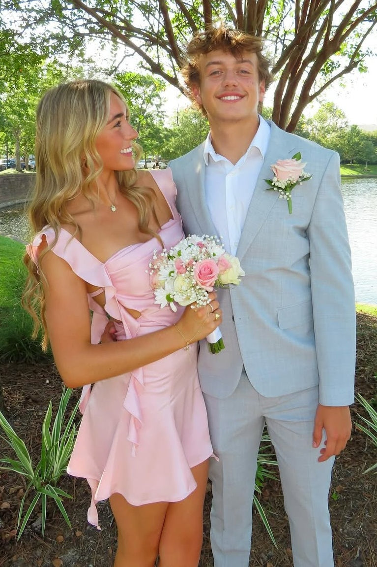 Cute Square Neck Pink Short Hoco Dress Open Back jkprom Cute Square Neck Pink Short Hoco Dress Open Back jkprom