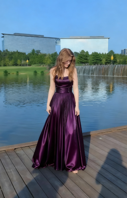 Luxury Purple Evening Dresses Strapless Long A-line Party Gown Pageant Dress