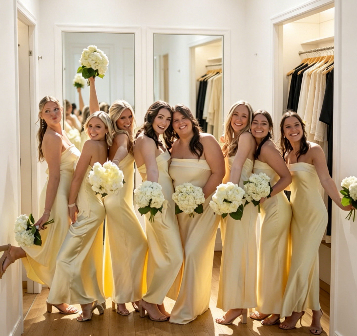Yellow Sheath Bridesmaid Dress Strapless Satin Long Evening Dresses