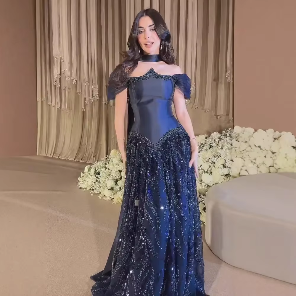 Beautiful Navy Blue Evening Party Dress Long Classy Special Occasion Dresses