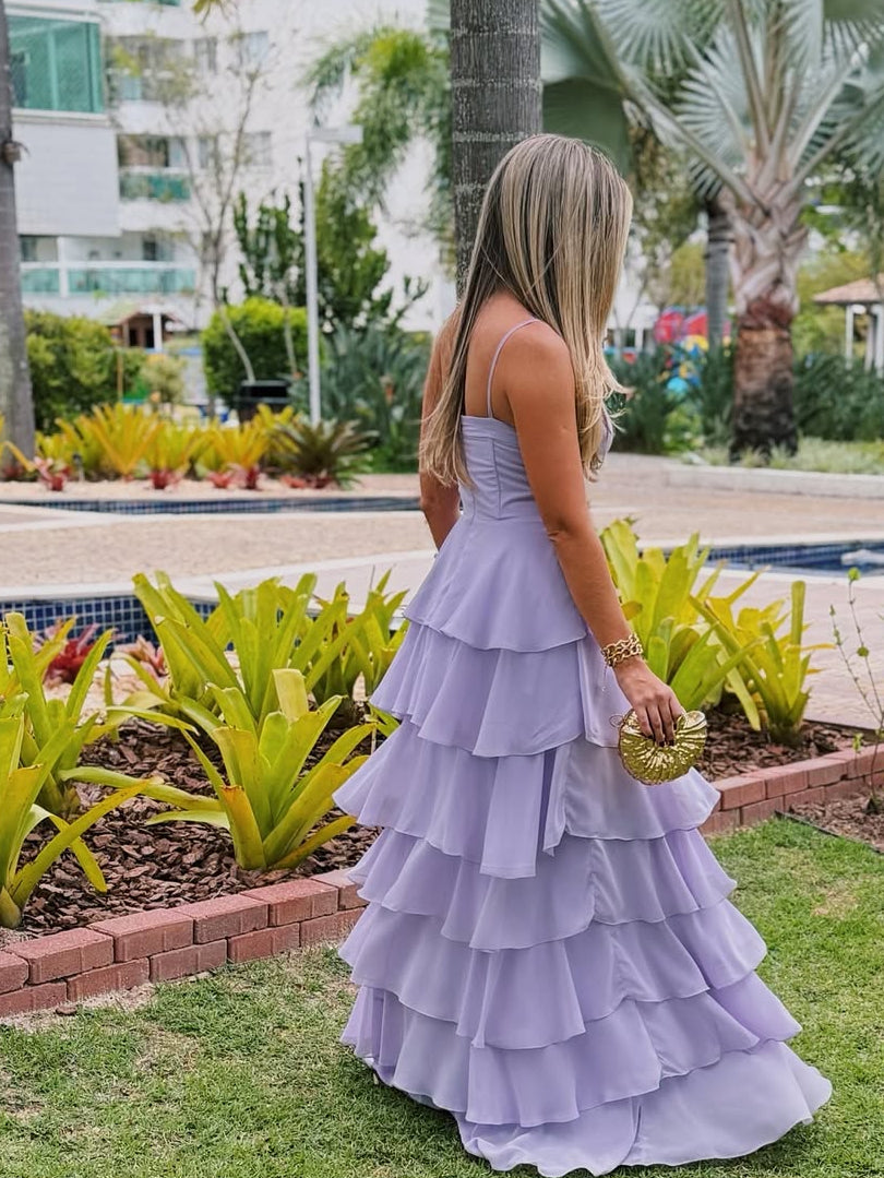 Lavender A Line Layered Long Prom Outfit Formal Wedding Guest Dresses