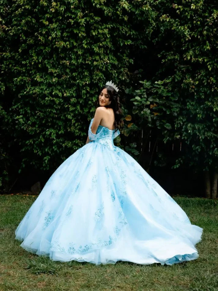 Luxury Off The Shoulder Blue Ball Gown Birthday Dress Princess Sweet 16 Dresses