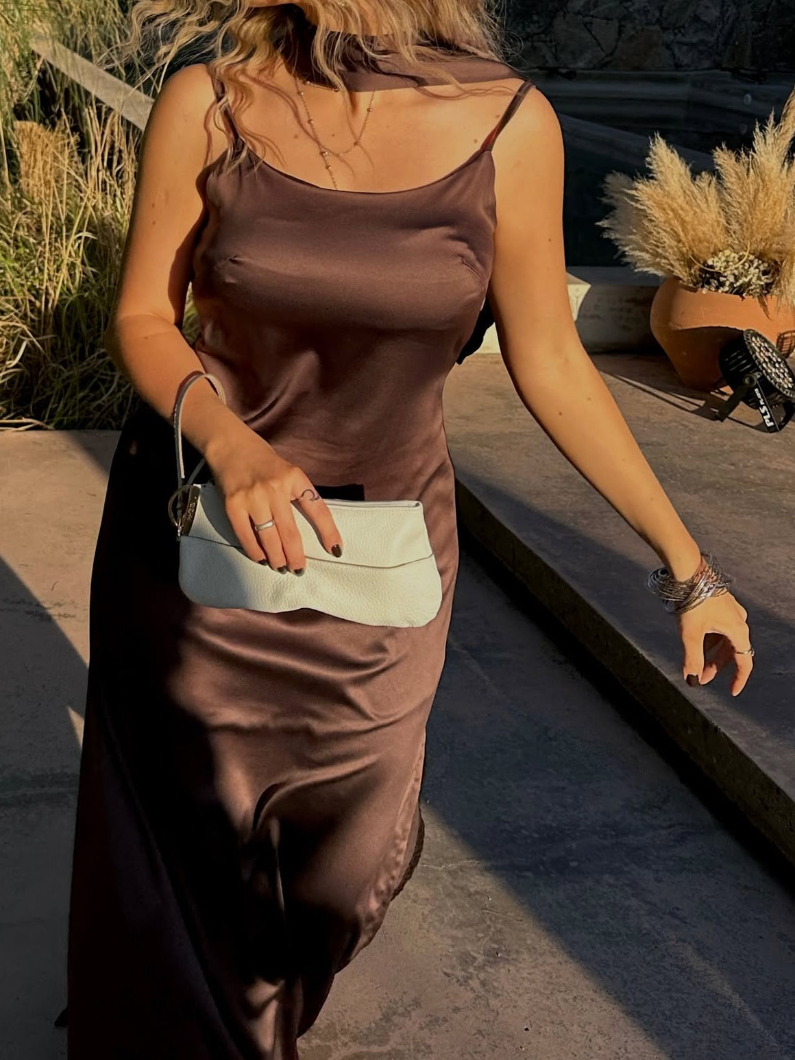 Chocolate Wedding Guest Dress With Side Slit Satin Bodycon Dresses