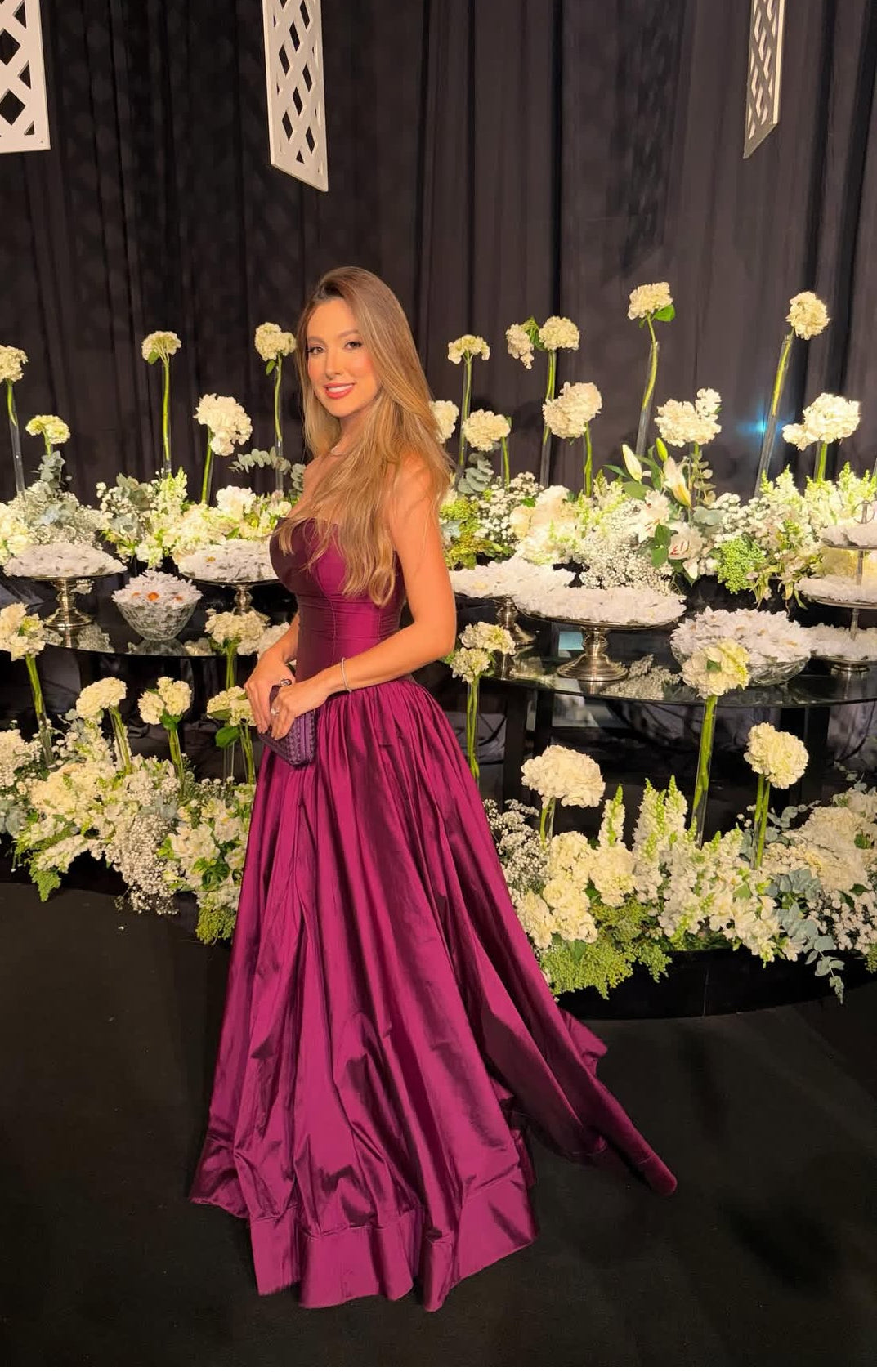 Strapless Fuchsia Satin Long Formal Dress Wedding Guest Dresses