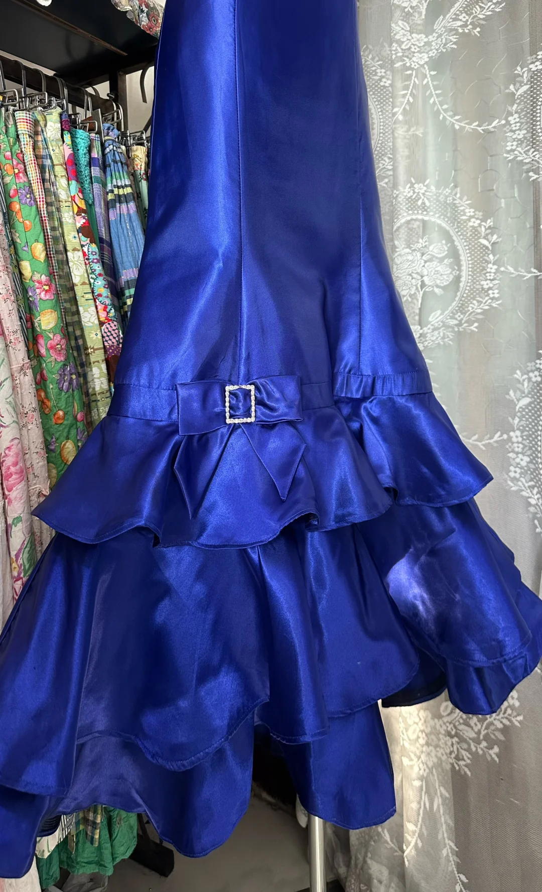 Strapless Royal Blue Satin Prom Dress Mermaid Wedding Party Outfit