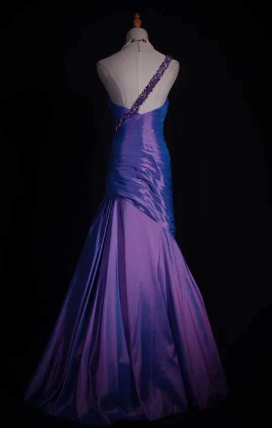 One Shoulder Mermaid Purple Long Prom Dresses Beaded Evening Gowns