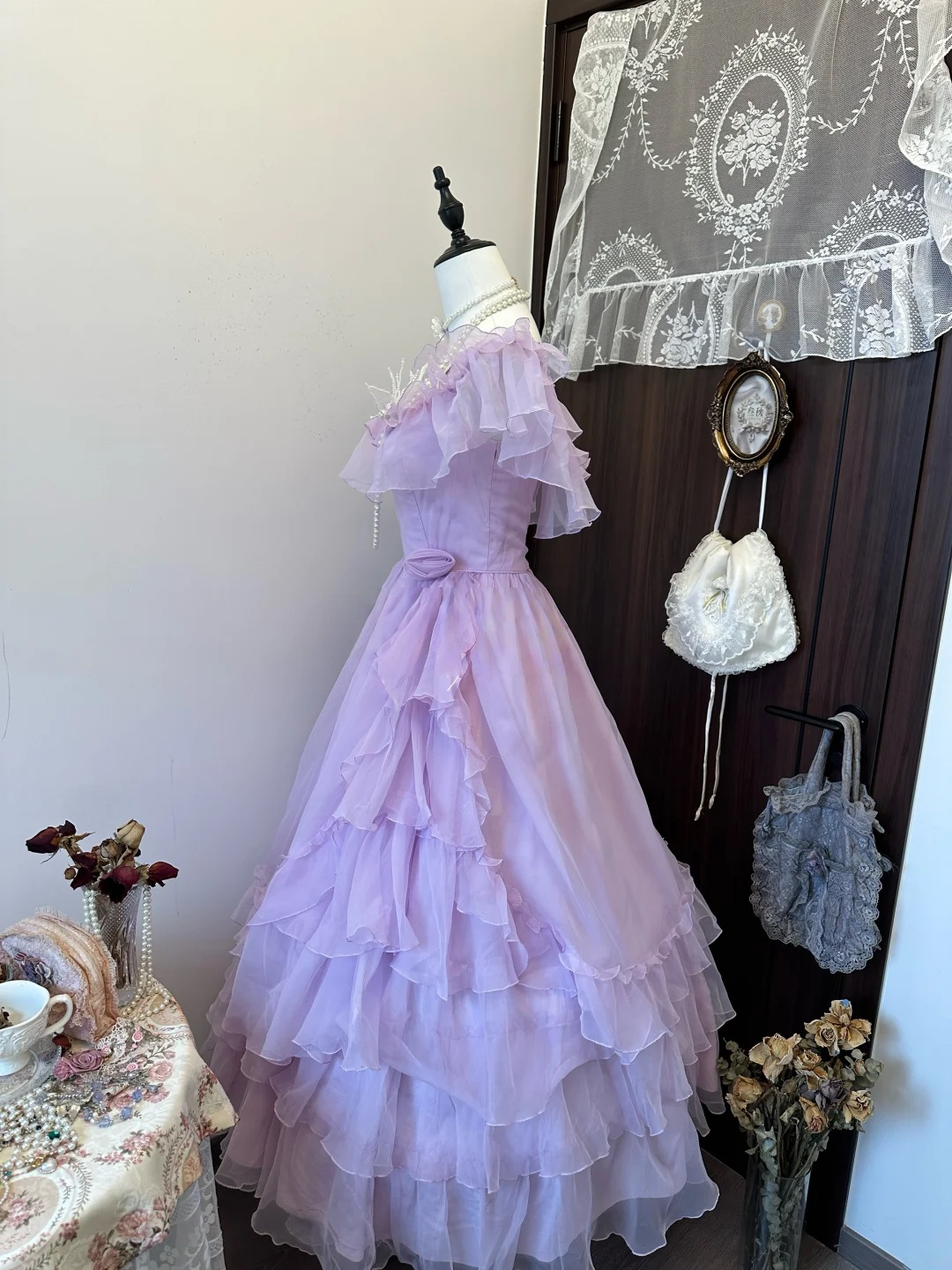 A Line Lavender Ruffle Prom Dress Long Formal Party Dress Graduation Gown
