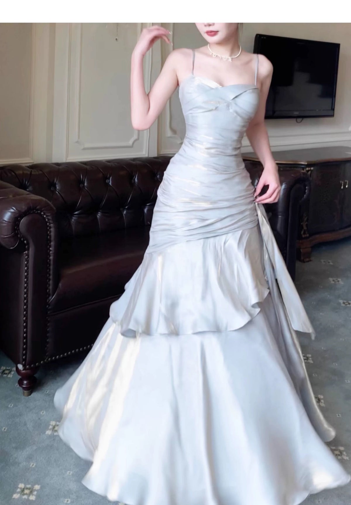 Modest Mermaid Long Prom Dresses Spaghetti Straps Birthday Party Dress Evening Gowns