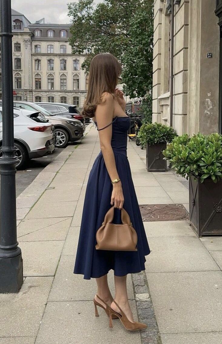 Modest A-line Navy Blue Satin Prom Dresses Birthday Outfits