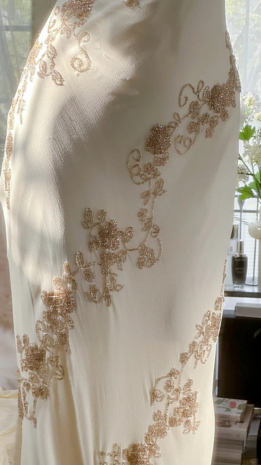 Flowy One Shoulder Chiffon Beaded Elegant Prom Dress Formal