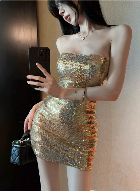 Sexy Sequin Dress Outfit Bodycon Night Dresses Open Back