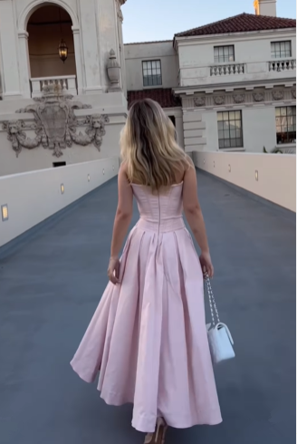 Pink Strapless A Line Long Prom Dresses Elegant Evening Dress Brithday Outfits
