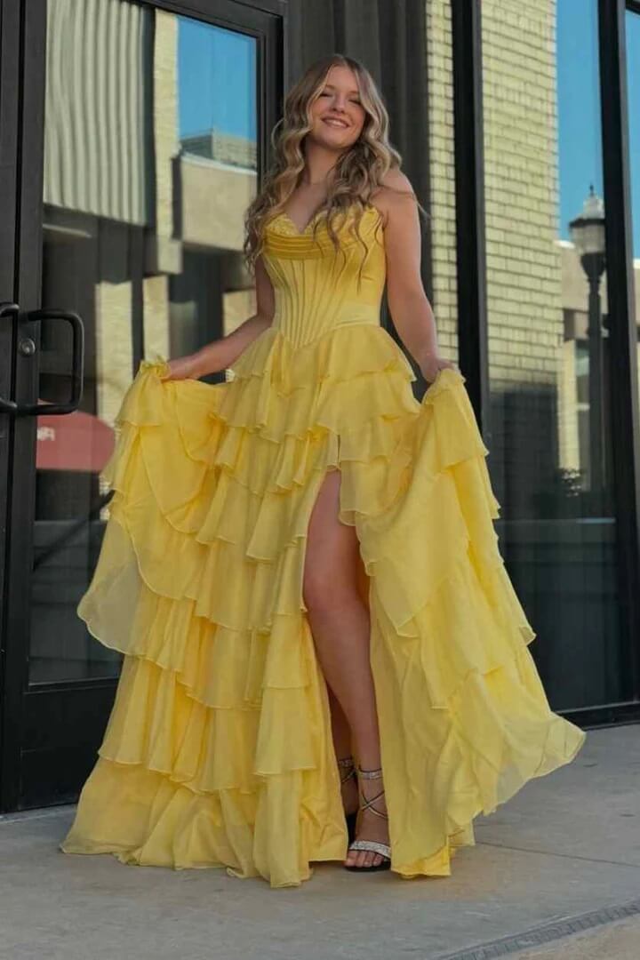 Classy Ball Gown Prom Dresses Ruffle Long Layered Birthday Outfit Graduation Dress