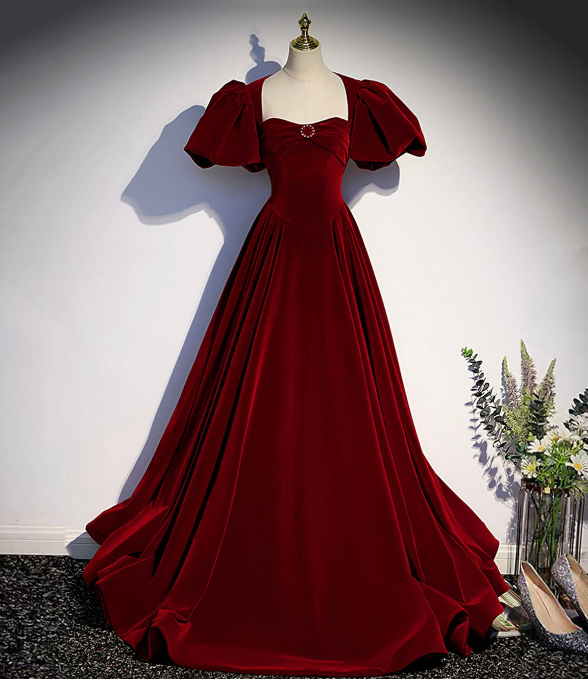 Burgundy Velvet Long Prom Dress Classy Elegant Formal Evening Dresses