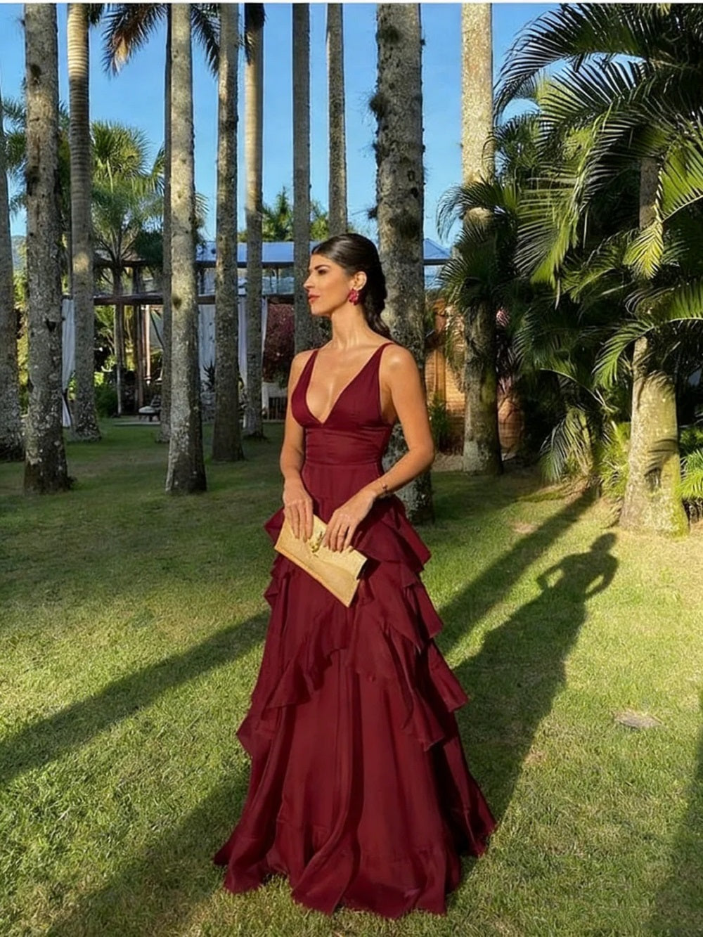 Orange Long Prom Dresses V Neck Formal Dress Outfits