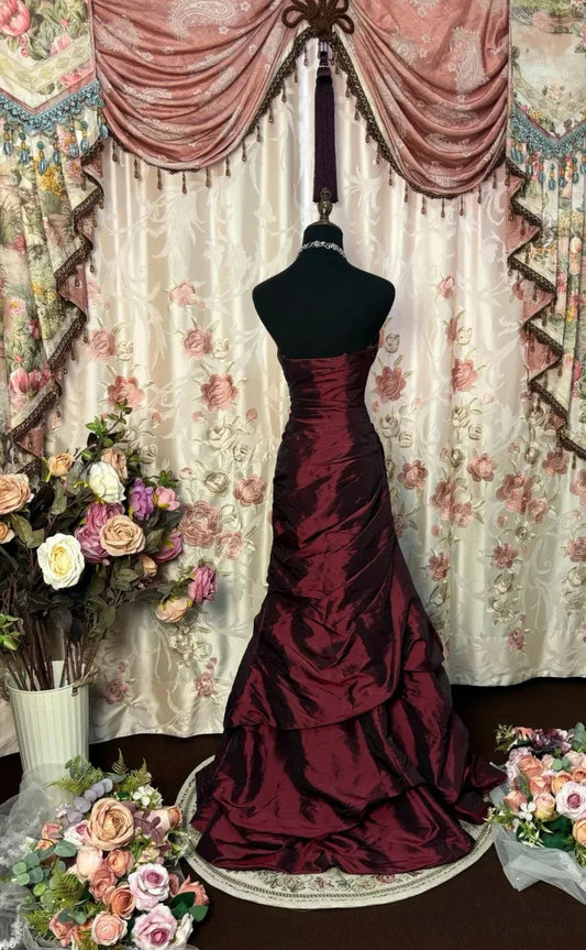 Deep Wine Red Formal Dress Sweetheart Long Prom Dresses