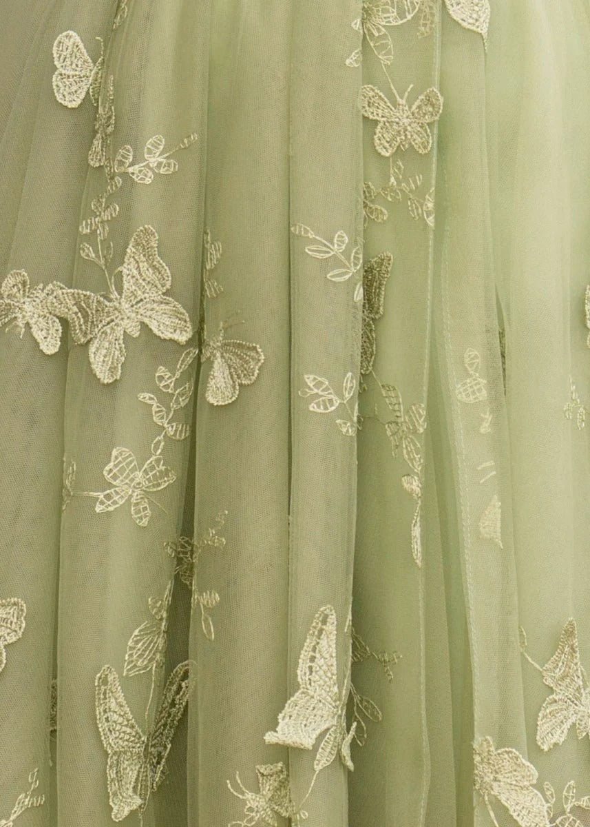 Fairtale Prom Dress Green Elegant Lace Maxi Dresses with Slit