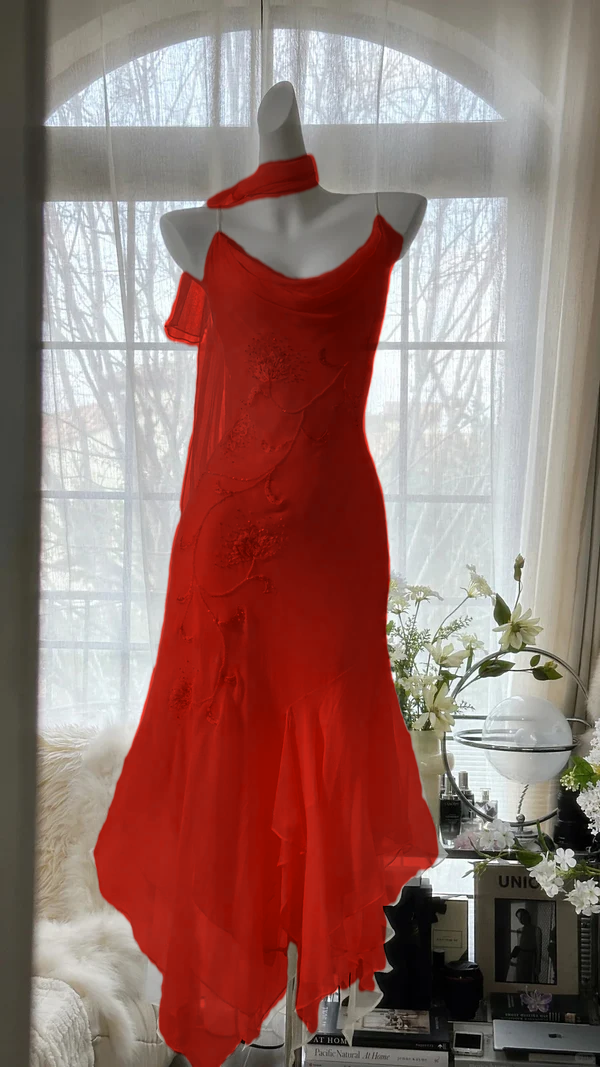 Spaghetti Straps Mermaid Dress Chiffon Party Gowns