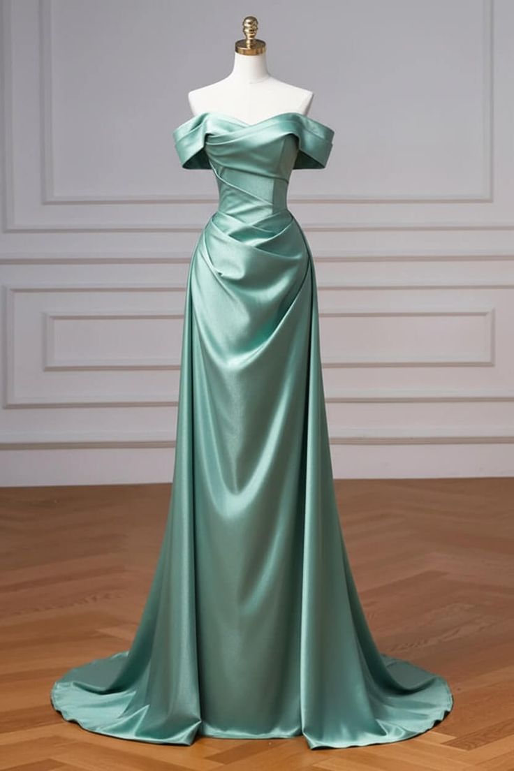 Burgundy Prom Dresses Off The Shoulder Draped Satin Floor Length Evening Dress