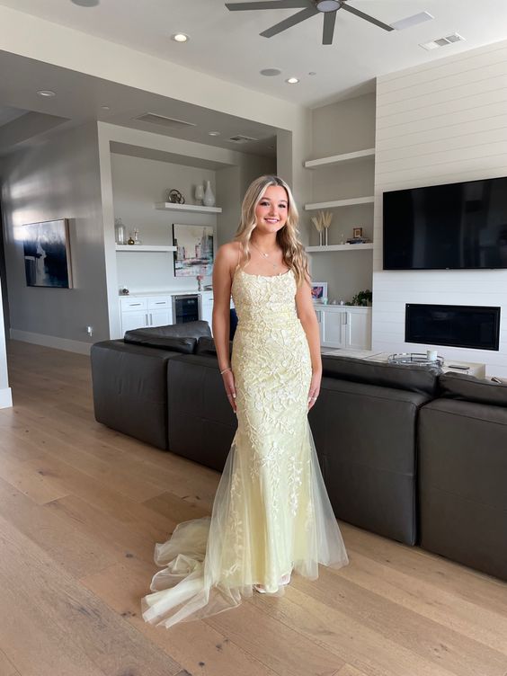 Elegant Yellow Backless Lace Prom Dresses,Birthday Luxury Dress jkprom Elegant Yellow Backless Lace Prom Dresses,Birthday Luxury Dress jkprom