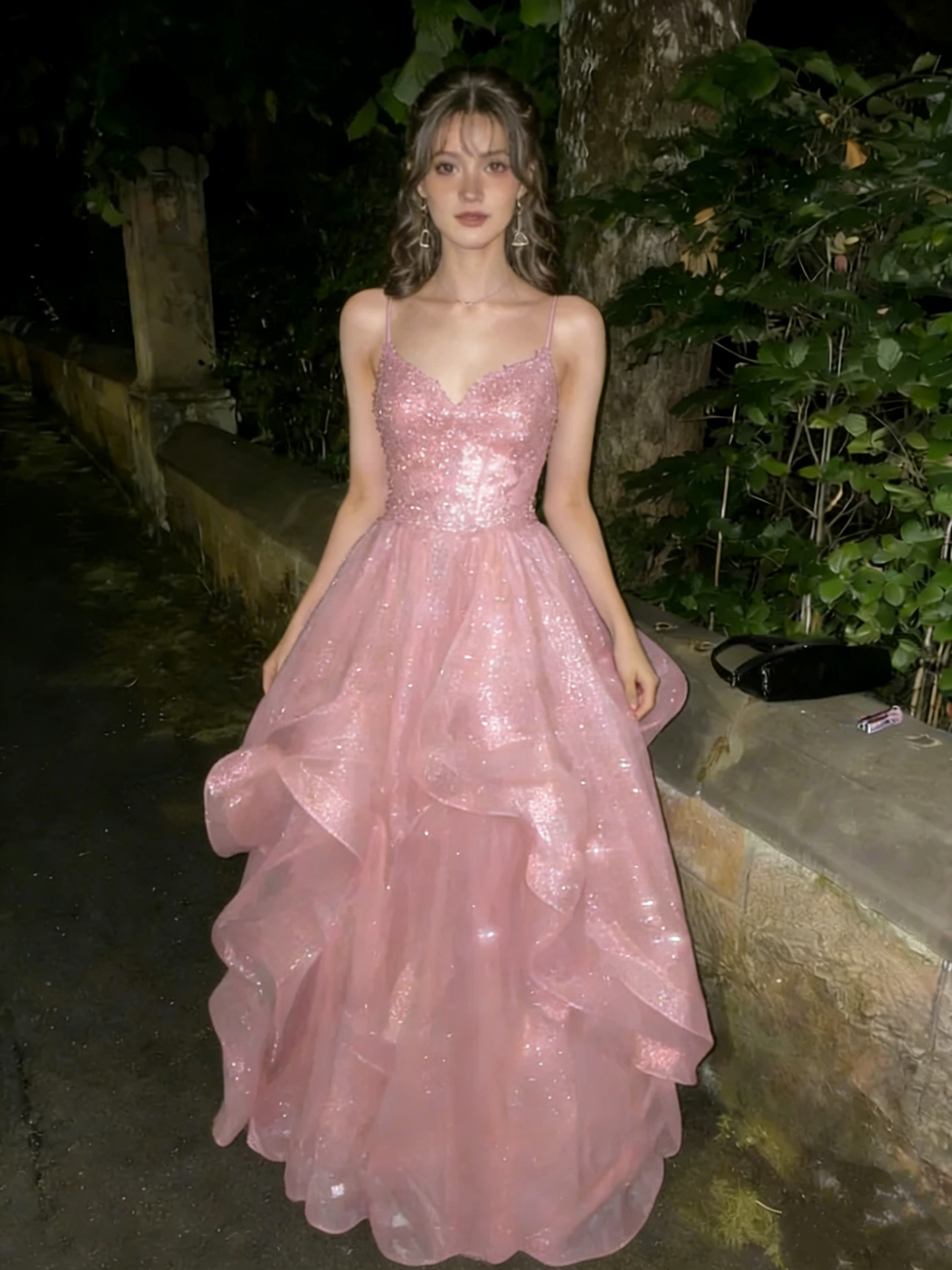 Glamorous Burgundy Spaghetti Strap Ruffled Sweet 15 Quinceanera Ball Gown