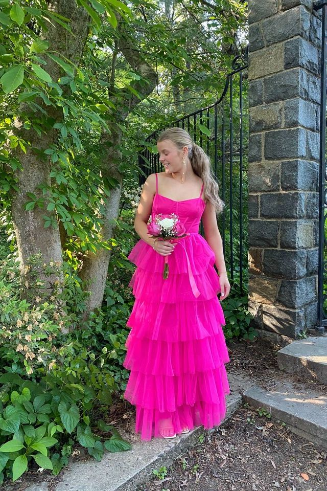 Spaghetti Straps Tiered Tulle Long Prom Dress Luxury Birthday Dresses jkprom Spaghetti Straps Tiered Tulle Long Prom Dress Luxury Birthday Dresses jkprom