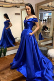 Simple V-Neck Satin Long Prom Dress, Royal Blue Formal Dresses