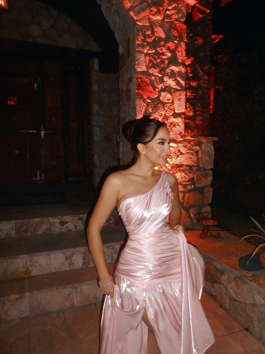 Elegant One Shoulder Prom Dresses A Line Formal Evening Gown with Slit