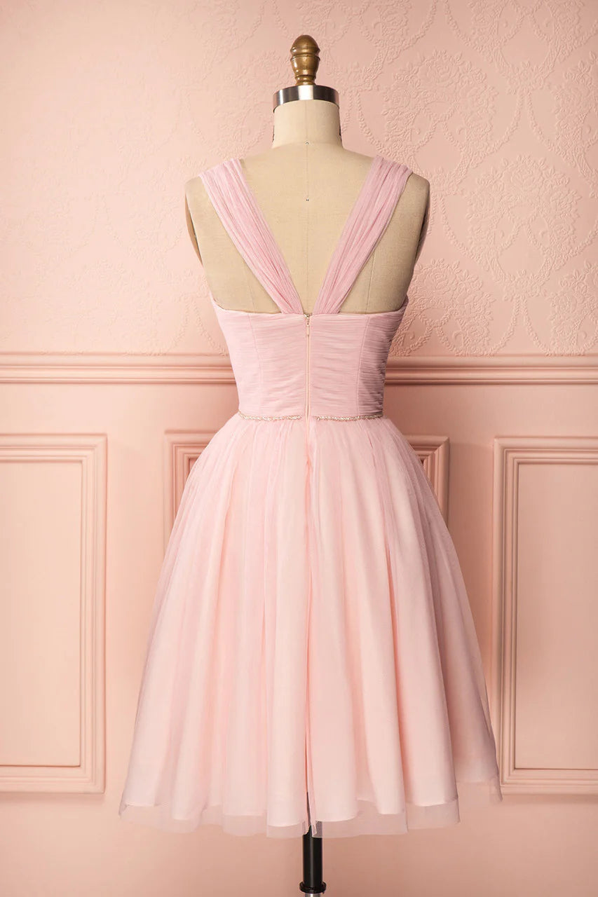 Cute Pink Tulle Mini Cocktail dress A-line Pretty Hoco Dresses