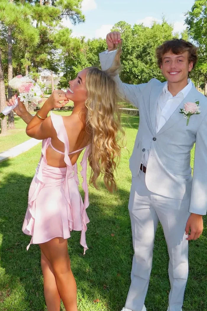 Strapless Pink Cocktail Dress Short Grad Dresses Open Back