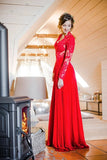 Beautiful Red Wedding Dresses,Wedding Dress with Long Sleeves