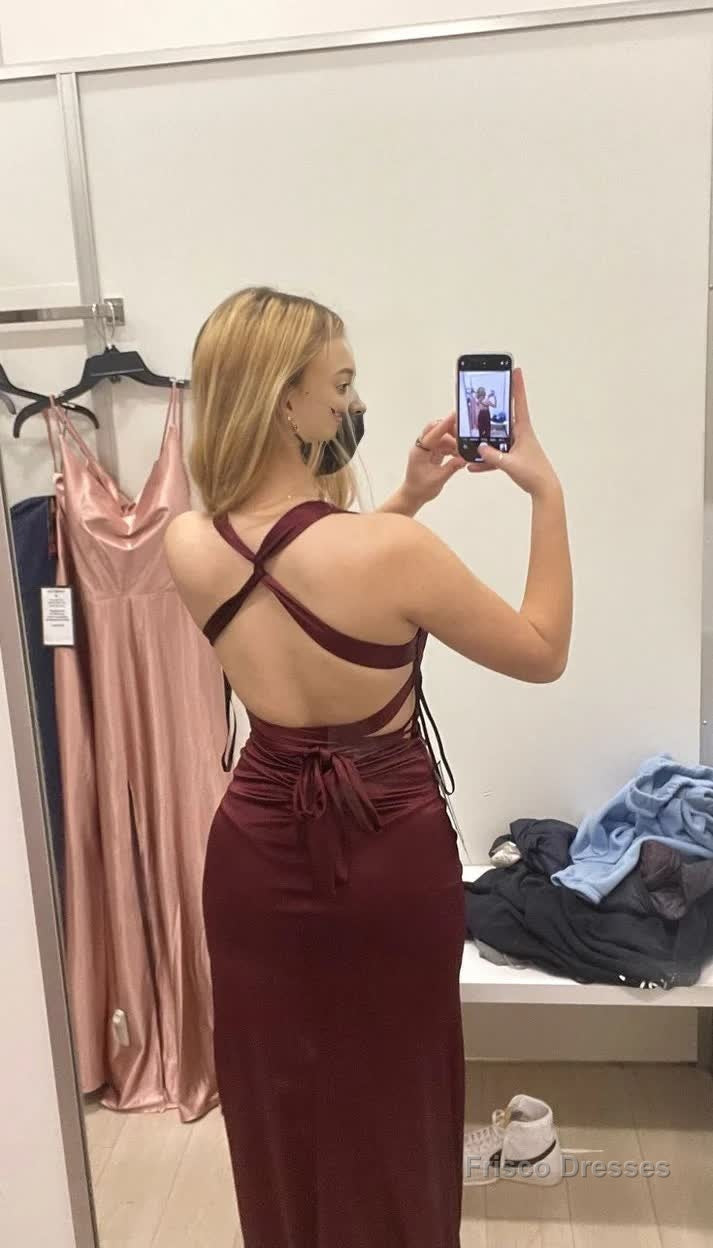 Plunging V- Neckline Long Evening Dress Burgundy Maxi Bodycon Dresses
