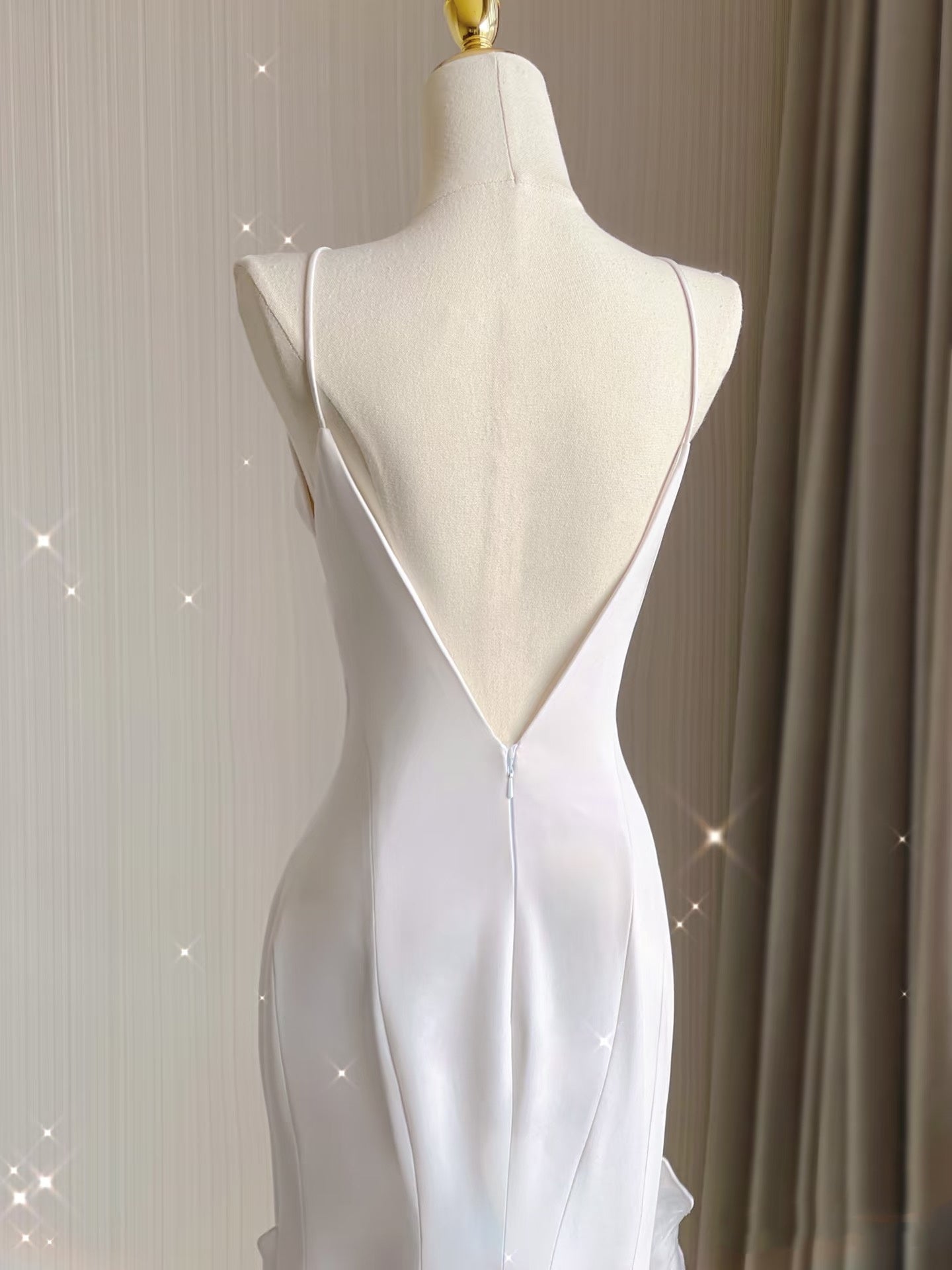 Sexy Mermaid Scoop Satin Night Party Dress White Long Wedding Guest Dresses