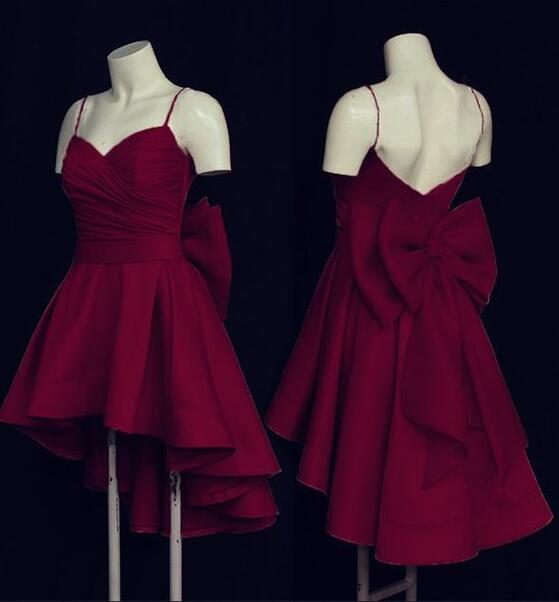 High Low Short Burgundy Prom Dress with Bow A-line Homecoming Dresses jkprom High Low Short Burgundy Prom Dress with Bow A-line Homecoming Dresses jkprom