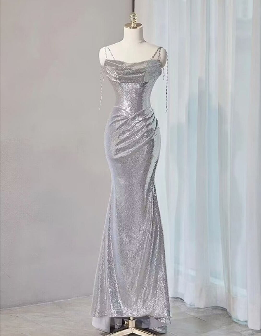 Silver Mermaid Style Prom Dresses Sequin Long Holiday Dress Party – jkprom