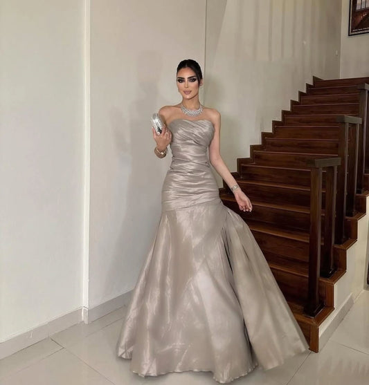 Mermaid Pleat Satin Prom Dress Corset Bodice Wedding Guest Dresses