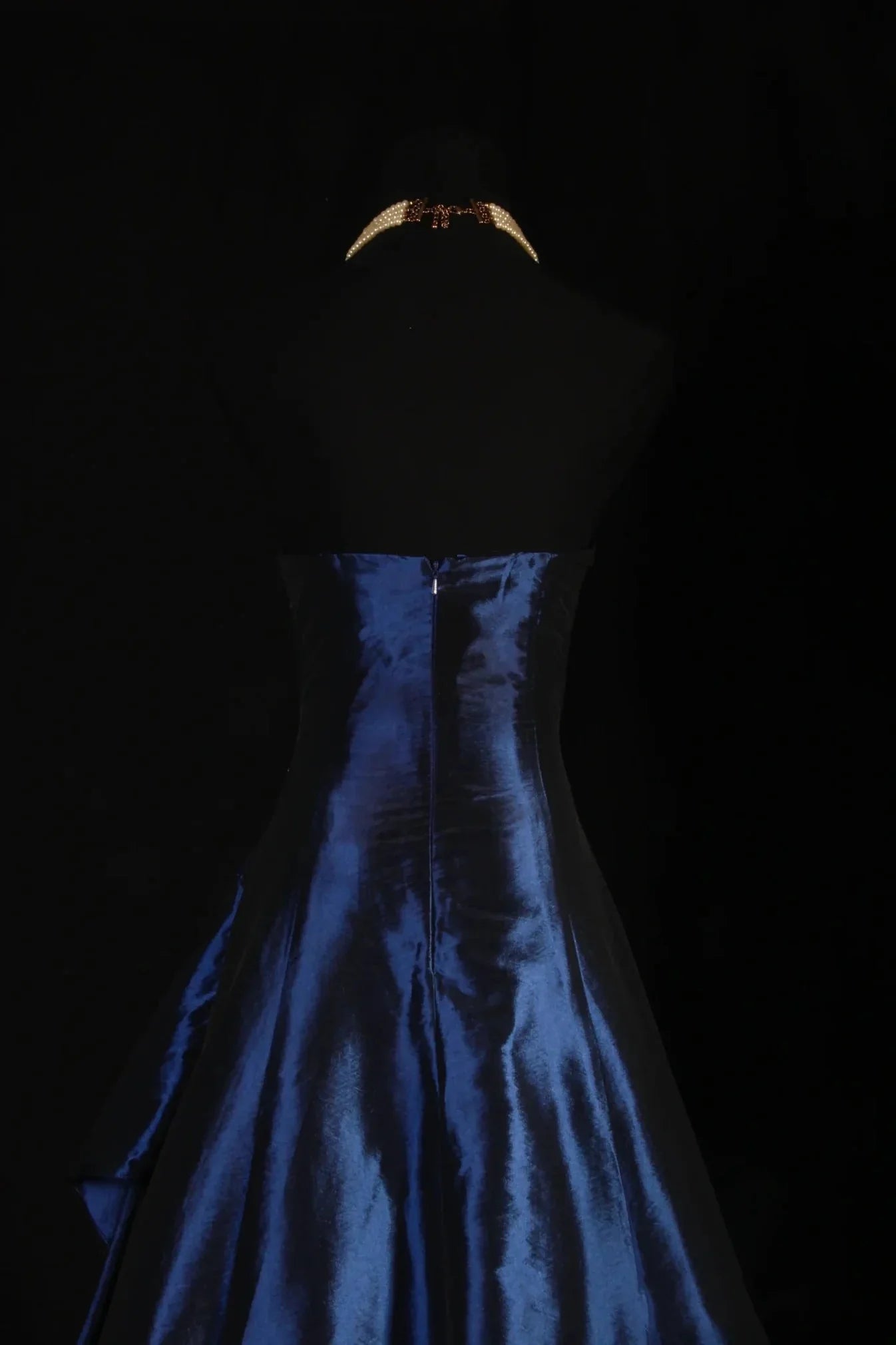 Vintage Ball Gown Strapless Navy Blue Beaded Long Prom Dresses Formal Evening Dress