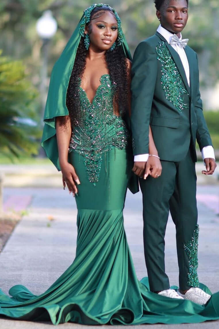 Sparkly Green Prom Dress Mermaid Tight Fitted Black Women Gala Dresses