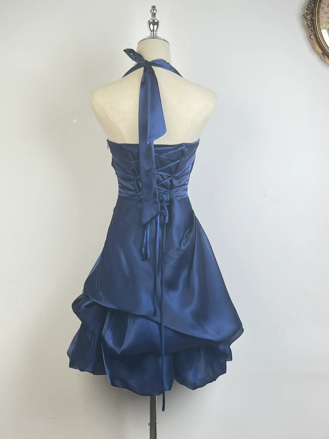 Vintage Green Halter Neck Mini Dress Short Party Gown