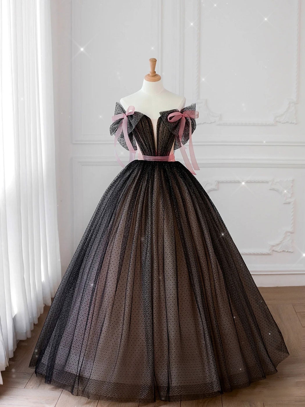 Black off shoulder tulle long prom dress, black tulle formal dress jkprom Black off shoulder tulle long prom dress, black tulle formal dress jkprom
